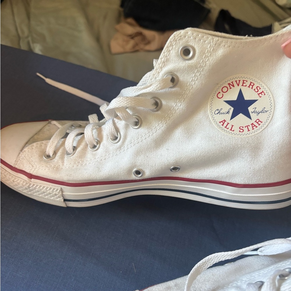 Converse Chuck Taylor All Star White Sneakers with Red and Blue Accents